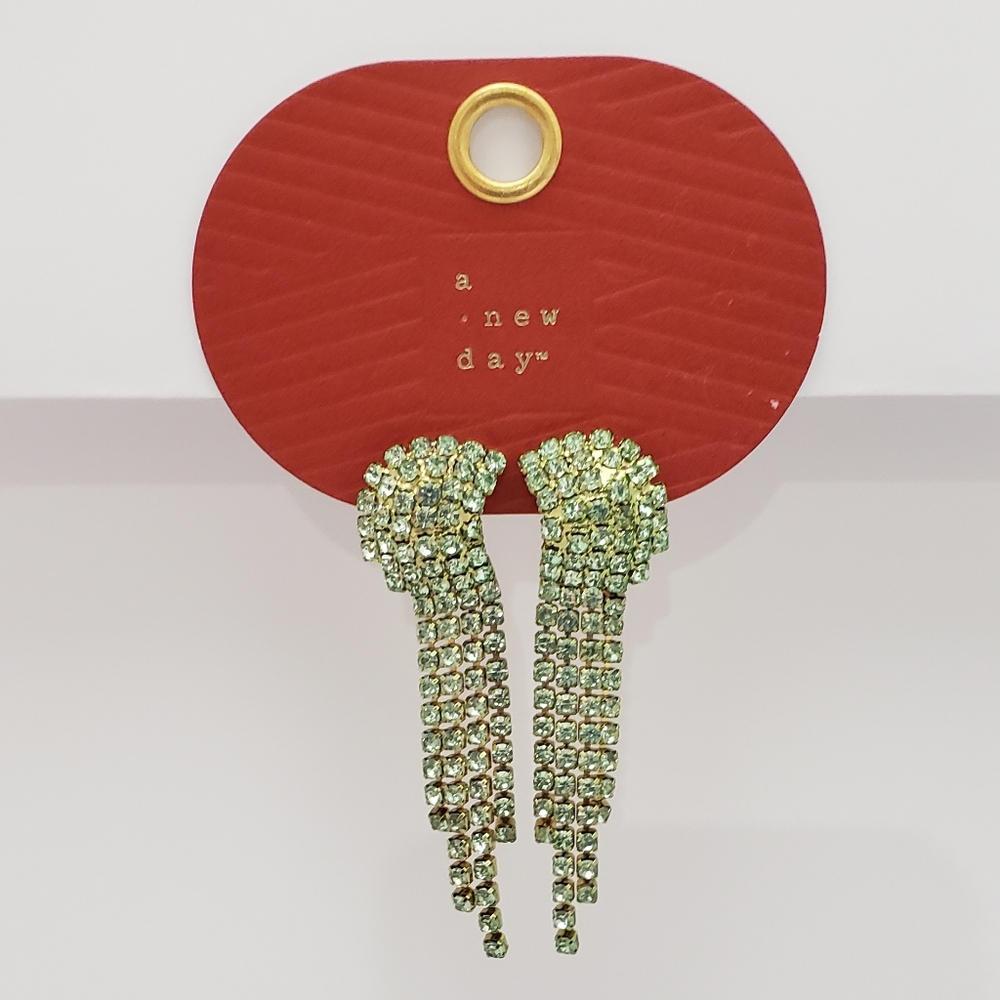 Green Crystal Drop Earrings!